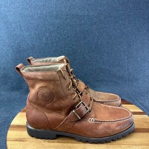 Polo Ralph Lauren Redmond Mens Brown Leather Moc Toe Ranger Buckle Boots 11.5D